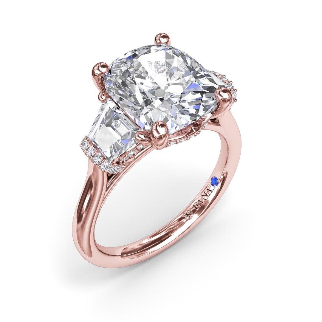 Three Stone Trapezoid Diamond Engagement Ring