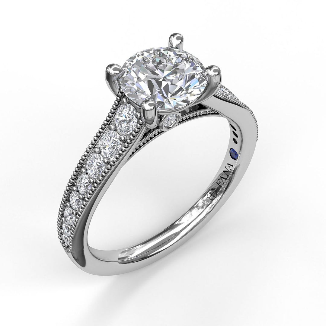 Classic Diamond Engagement Ring with Detailed Milgrain Band