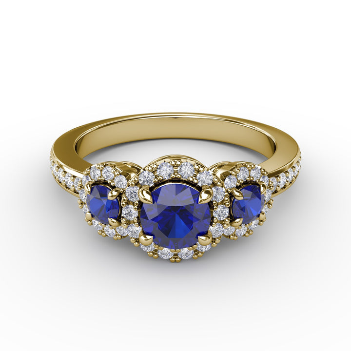 Dazzling Three Stone Sapphire And Diamond Ring