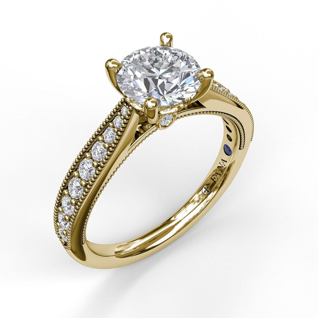 Classic Diamond Engagement Ring with Detailed Milgrain Band