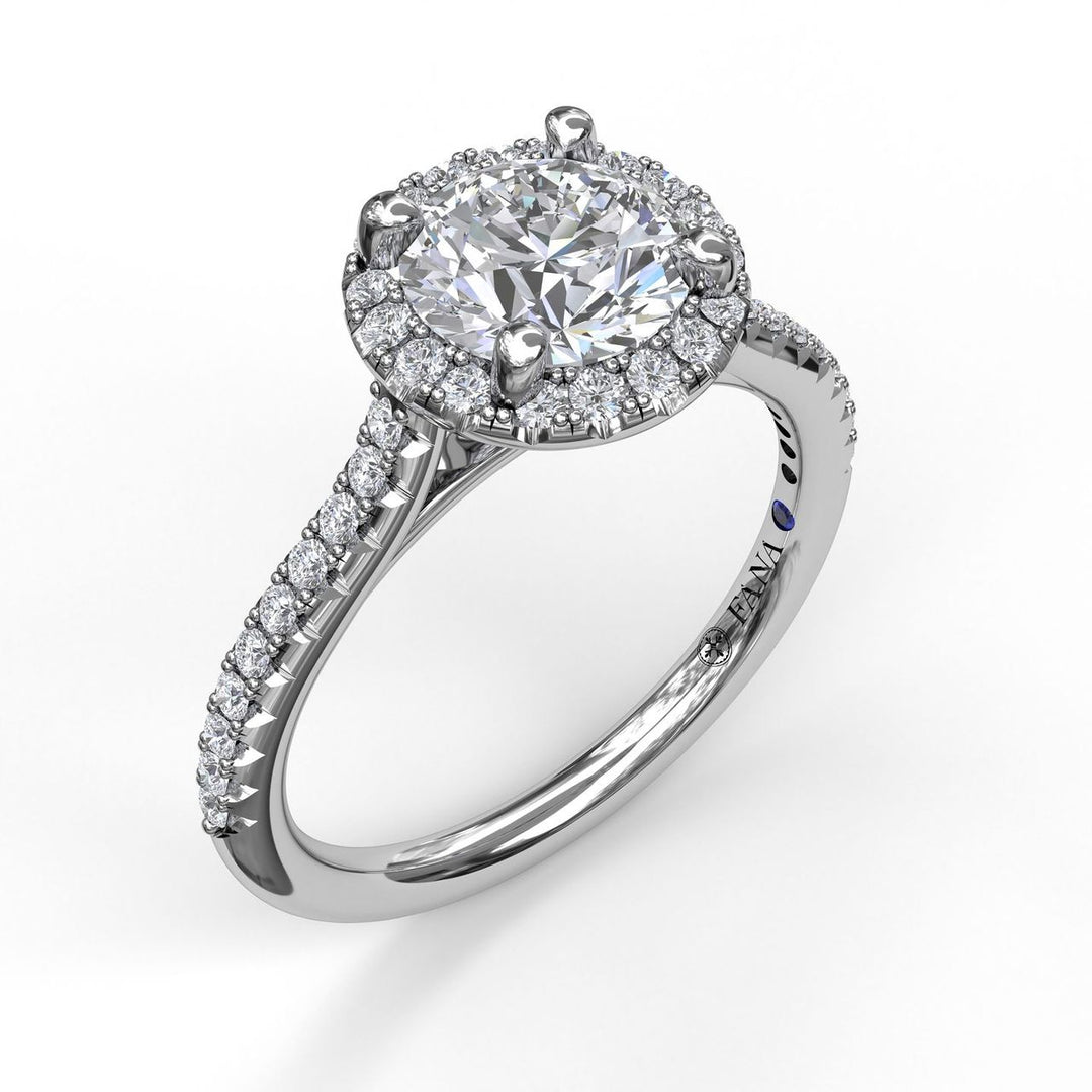 Delicate Round Halo And Pave Band Engagement Ring