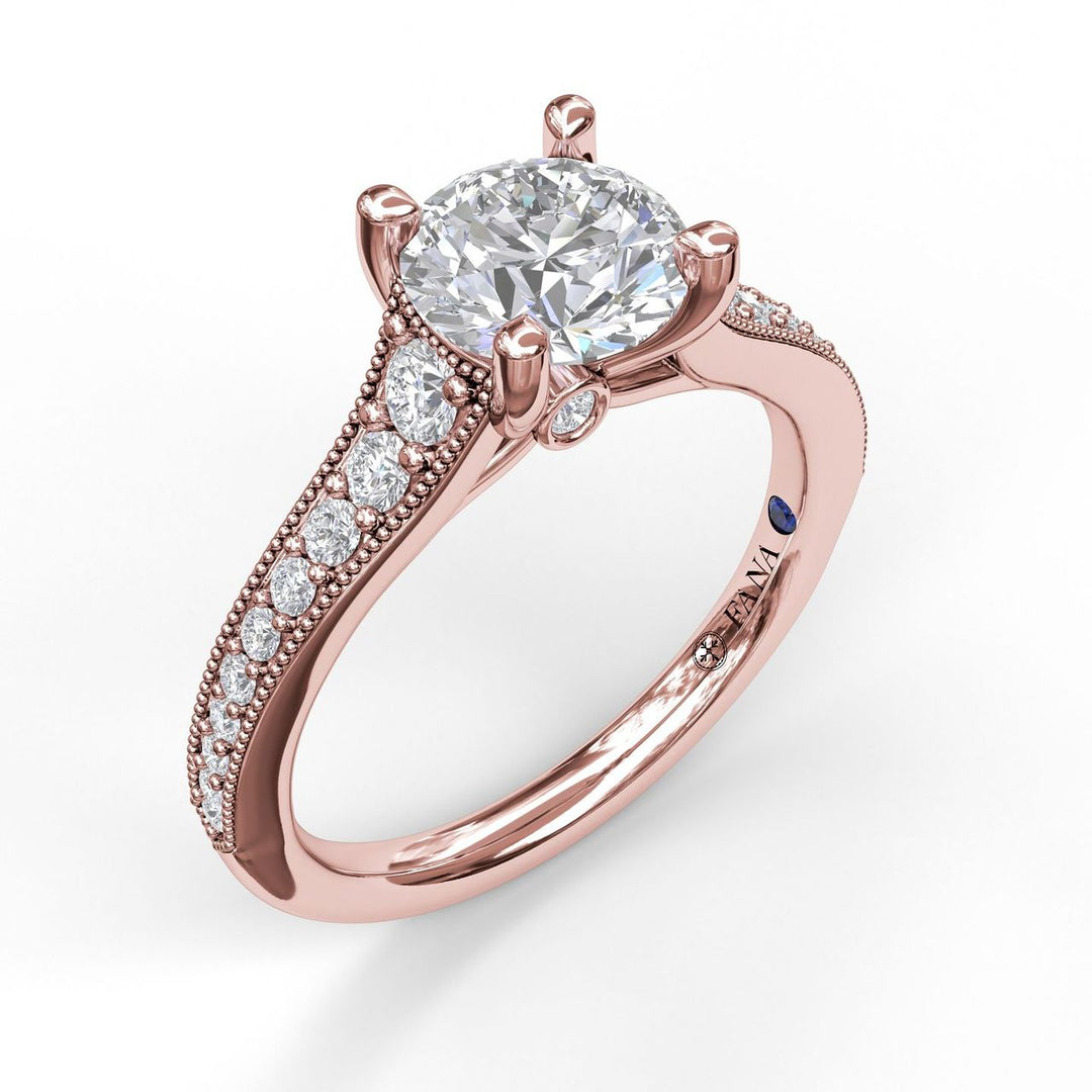 Classic Diamond Engagement Ring with Detailed Milgrain Band