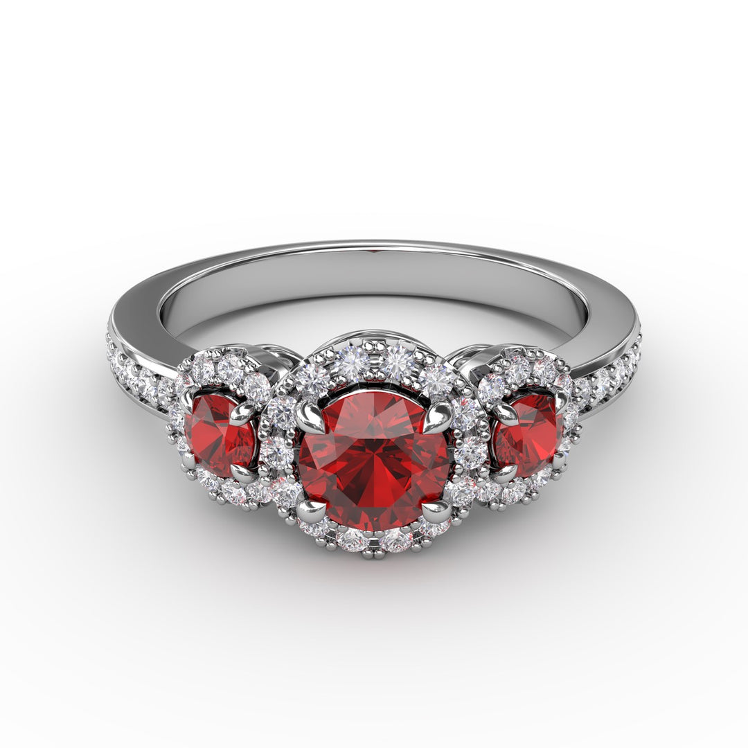 Dazzling Three Stone Ruby And Diamond Ring