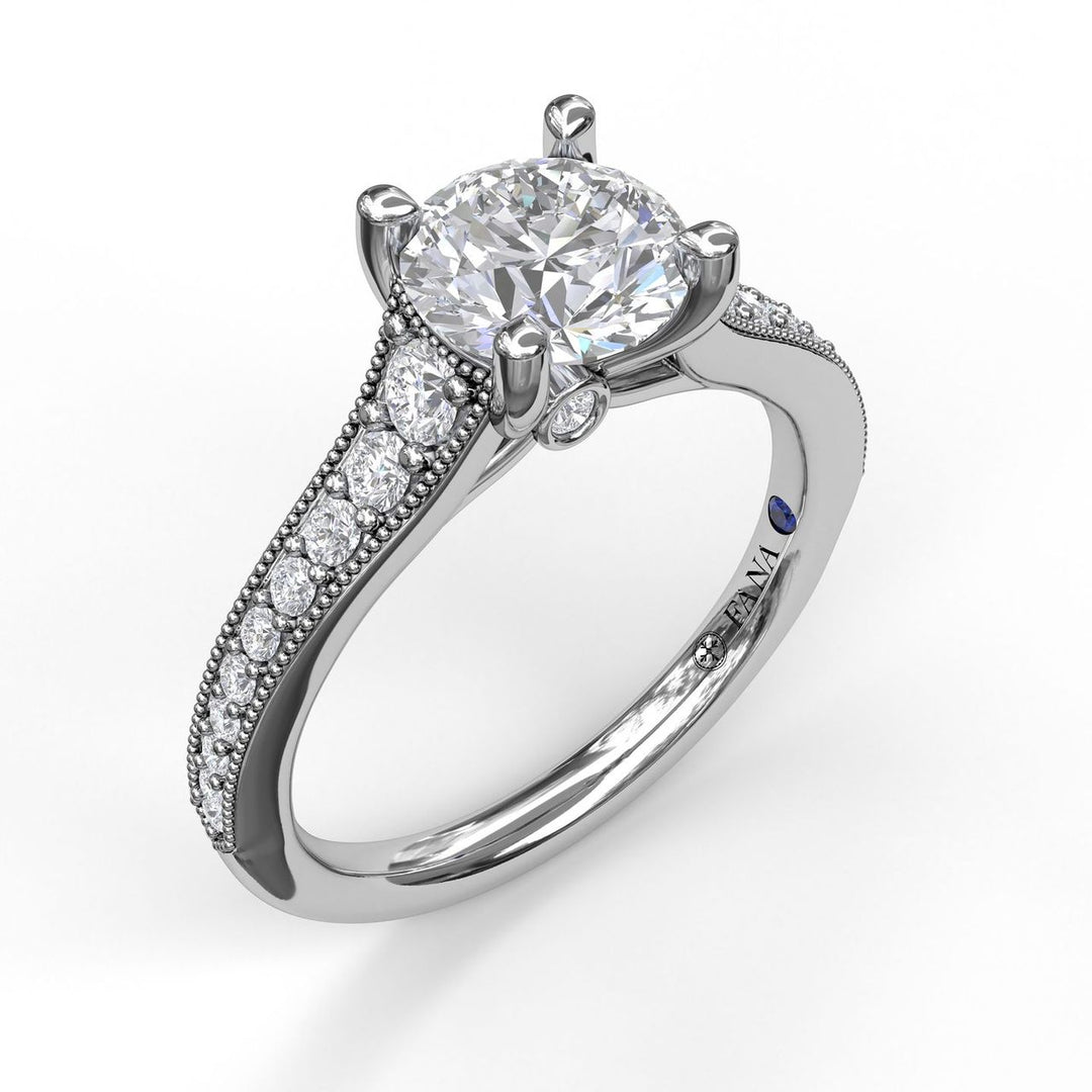 Classic Diamond Engagement Ring with Detailed Milgrain Band