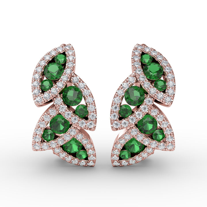 Glam Galore Emerald and Diamond Leaf Earrings