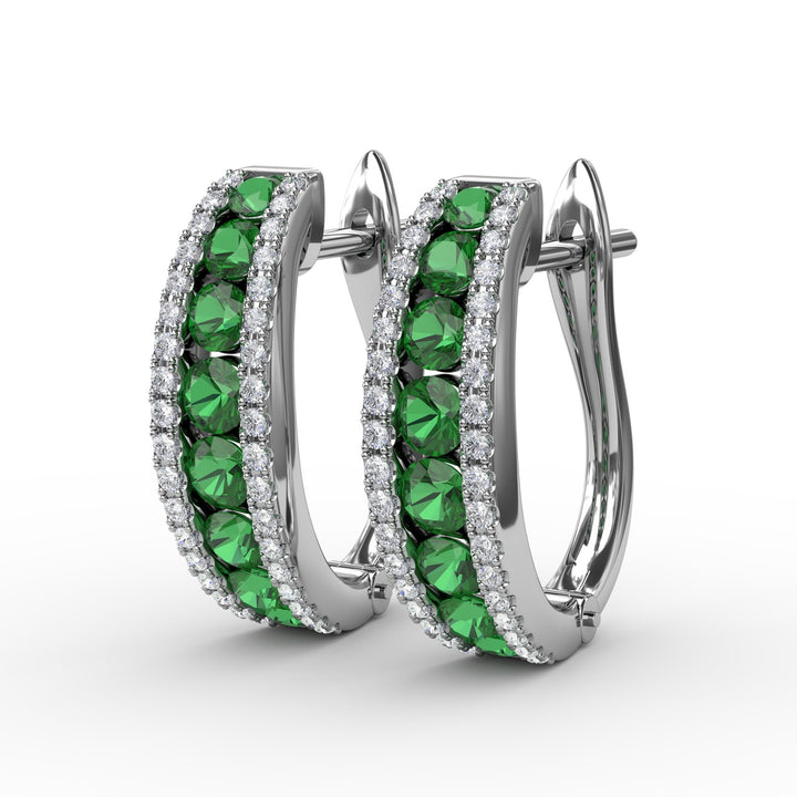 Channel Set Emerald Fashion Hoops