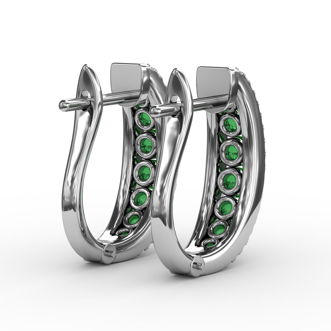 Channel Set Emerald Fashion Hoops