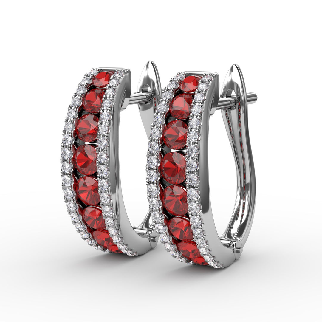 Channel Set Ruby Fashion Hoops