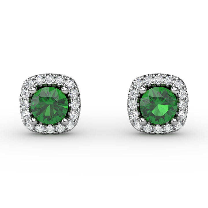 Cushion Cut Emerald Stud Earrings