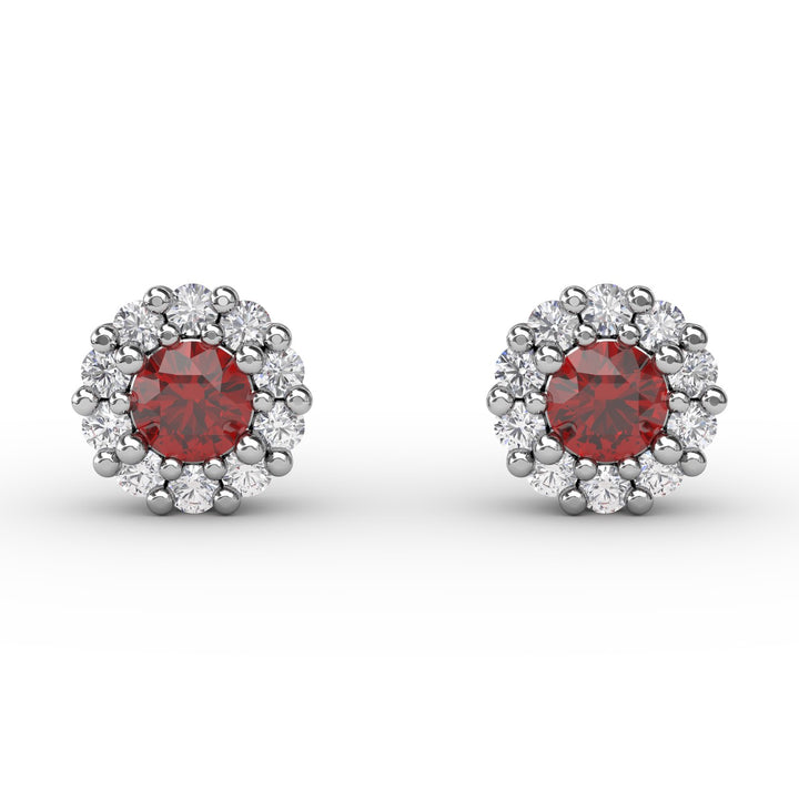 Shared Prong Ruby and Diamond Stud Earrings