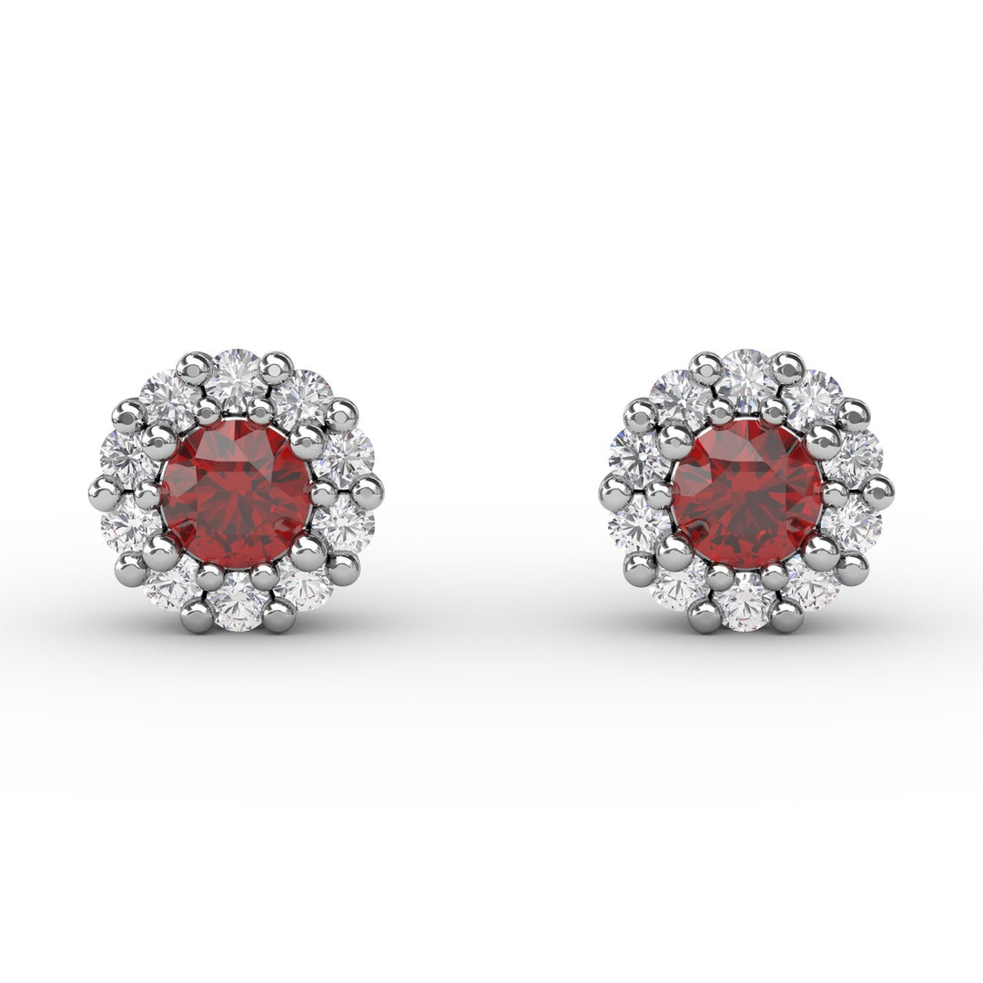 Shared Prong Ruby and Diamond Stud Earrings