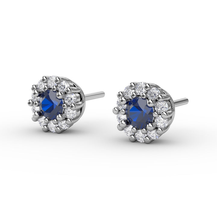 Shared Prong Sapphire and Diamond Stud Earrings