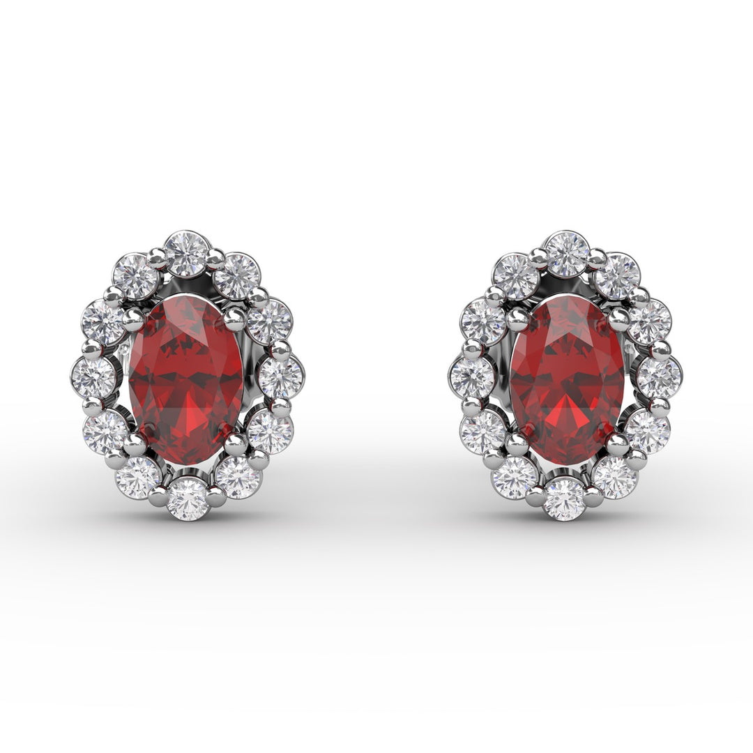 Halo Ruby and Diamond Stud Earrings