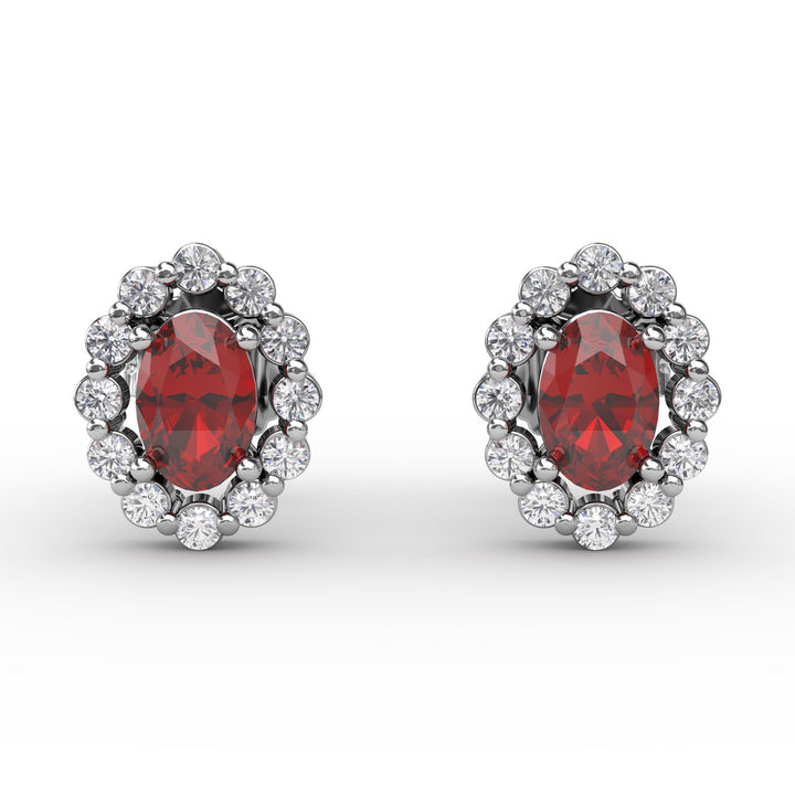 Halo Ruby and Diamond Stud Earrings