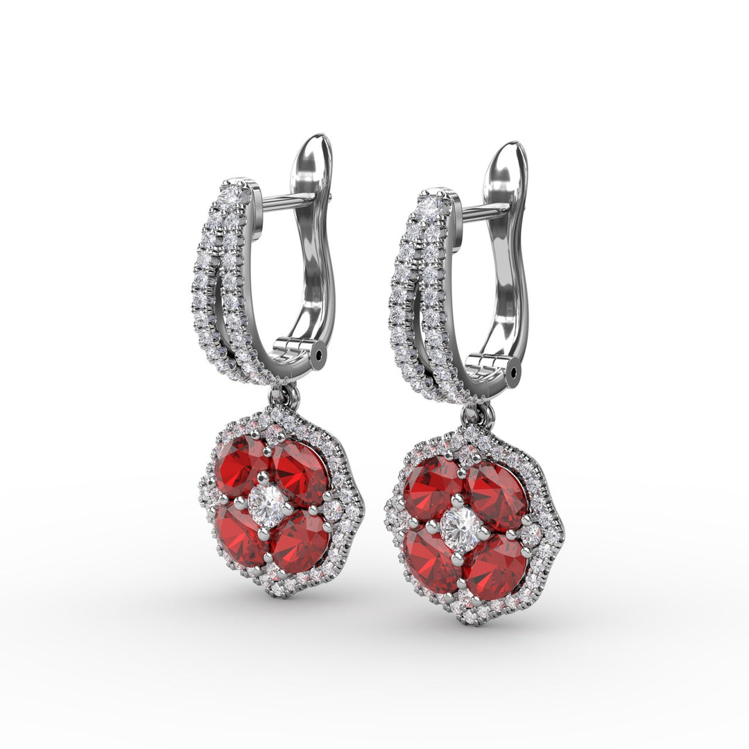 Steal The Spotlight Ruby and Diamond Cluster Drop Earrings