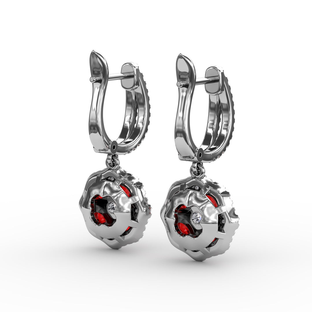 Steal The Spotlight Ruby and Diamond Cluster Drop Earrings