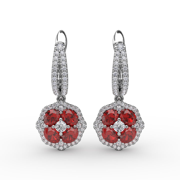 Steal The Spotlight Ruby and Diamond Cluster Drop Earrings