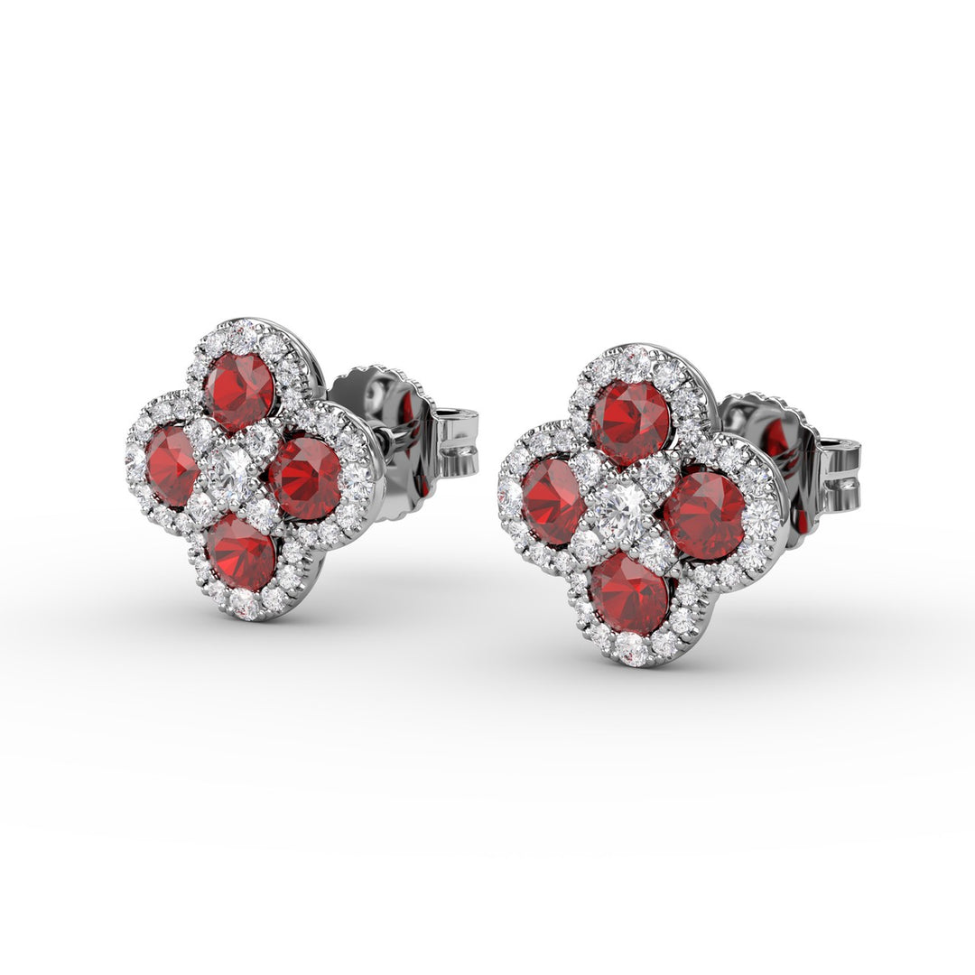 Endless Bliss Ruby and Diamond Cluster Studs