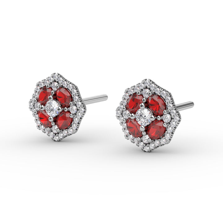 Striking Ruby and Diamond Stud Earrings