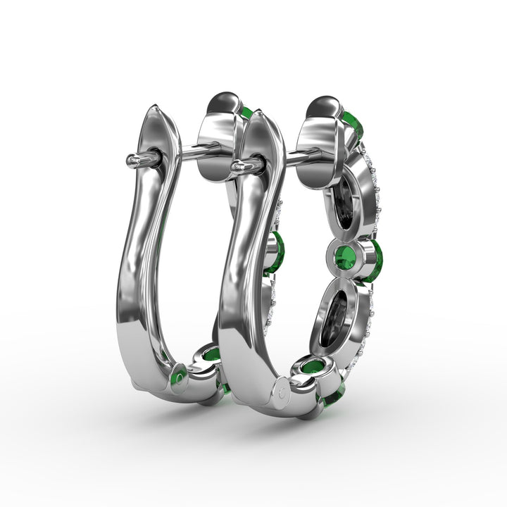 Whimsical Emerald and Diamond Hoops