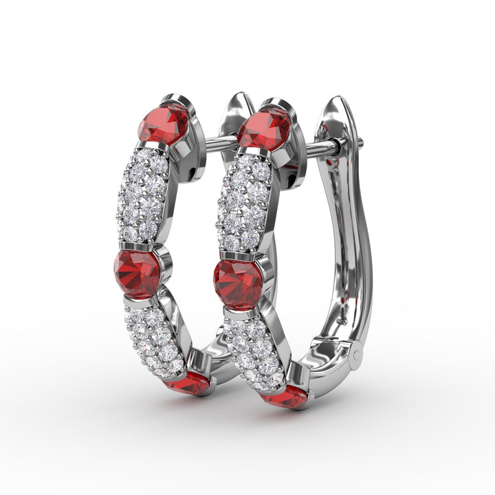 Whimsical Ruby and Diamond Hoops