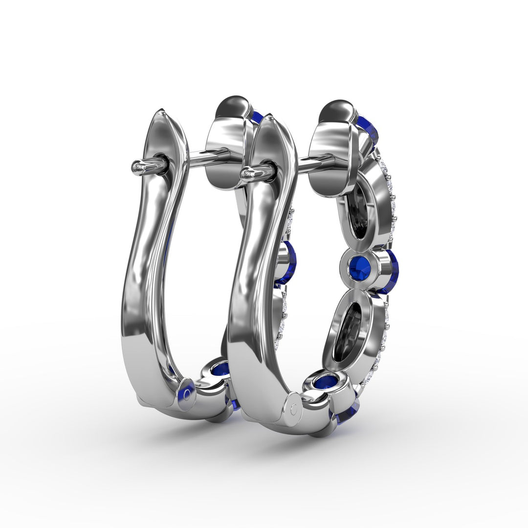 Whimsical Sapphire and Diamond Hoops