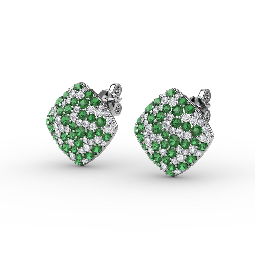 Large Pavé Emerald and Diamond Studs