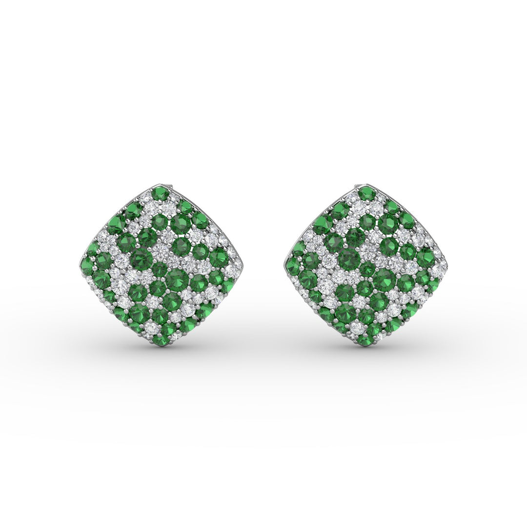 Large Pavé Emerald and Diamond Studs