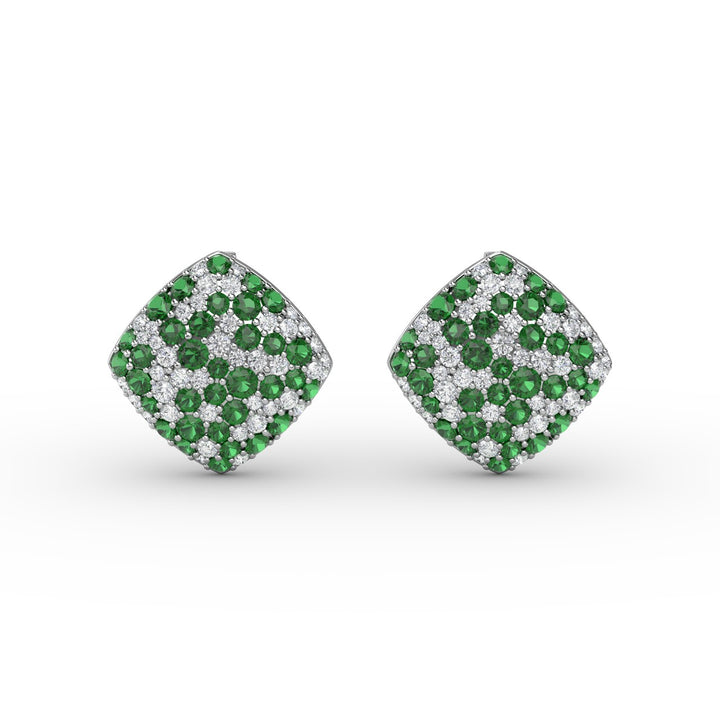 Large Pavé Emerald and Diamond Studs