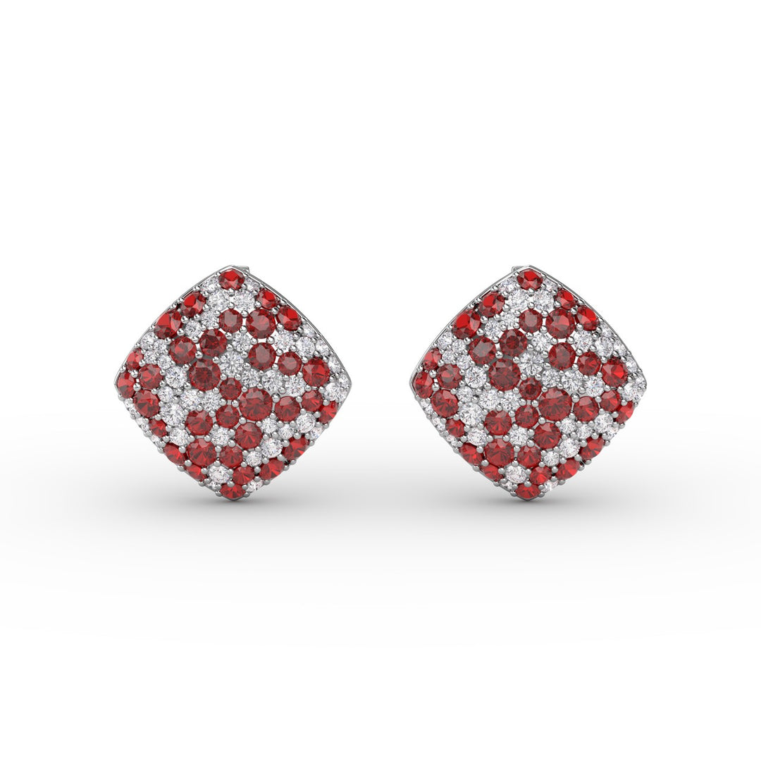 Large Pavé Ruby and Diamond Studs