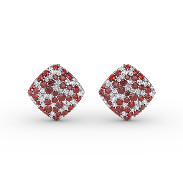 Large Pavé Ruby and Diamond Studs