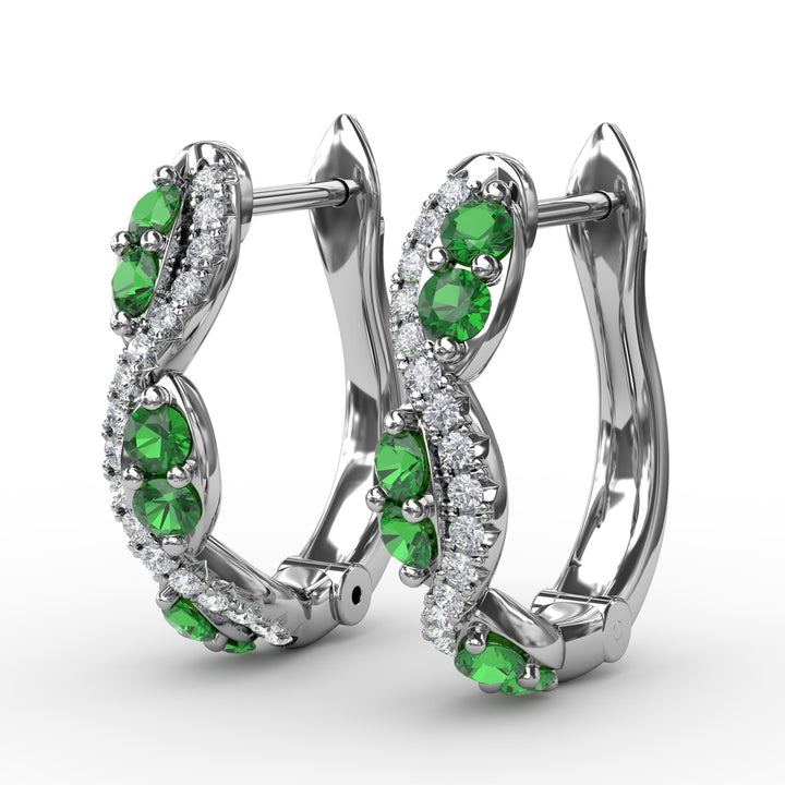 Emerald And Diamond Swirl Hoops