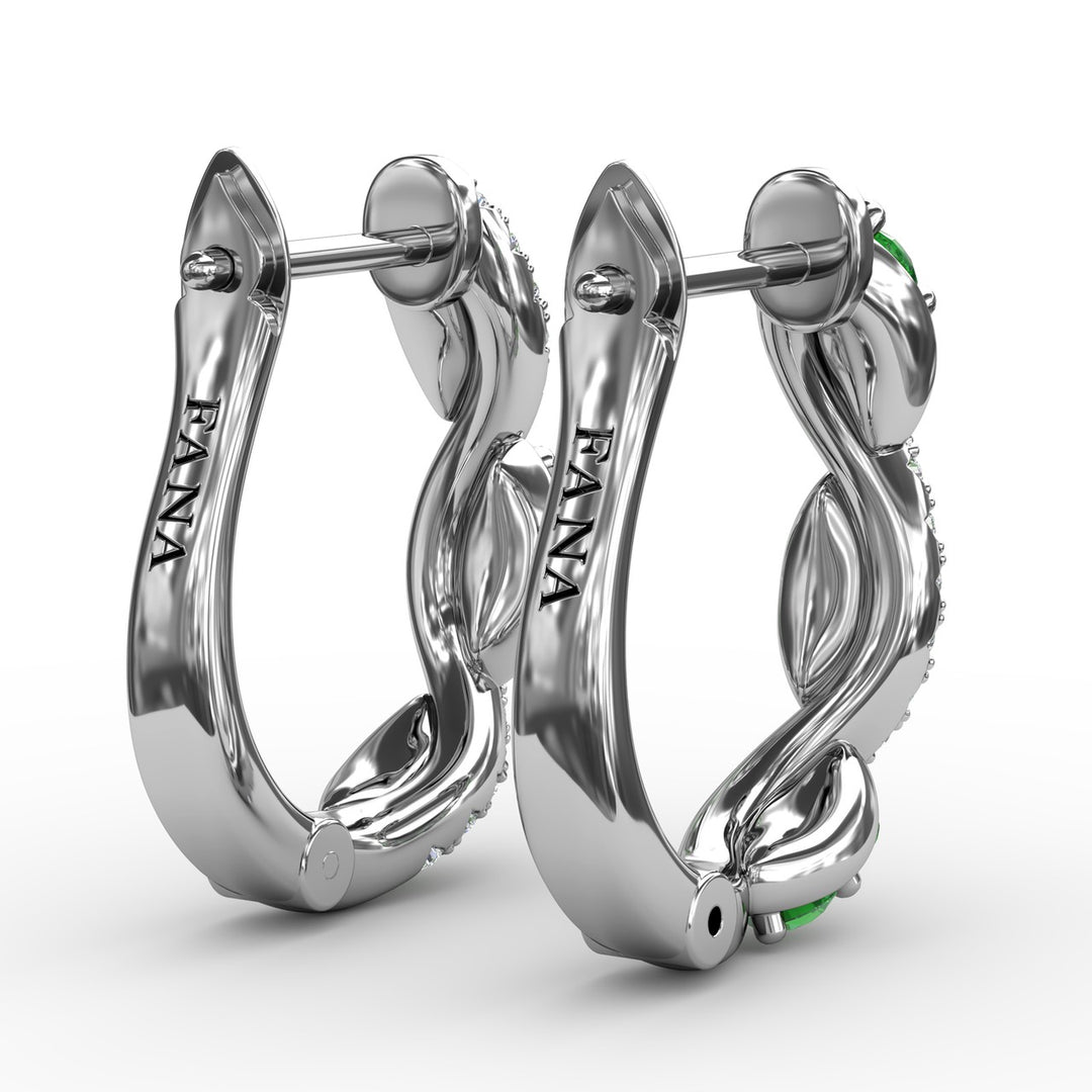 Emerald And Diamond Swirl Hoops