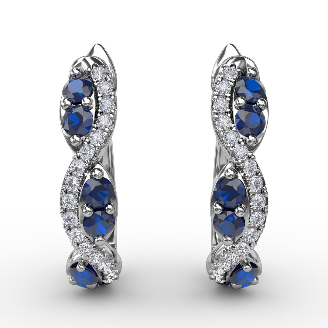 Sapphire And Diamond Swirl Hoops