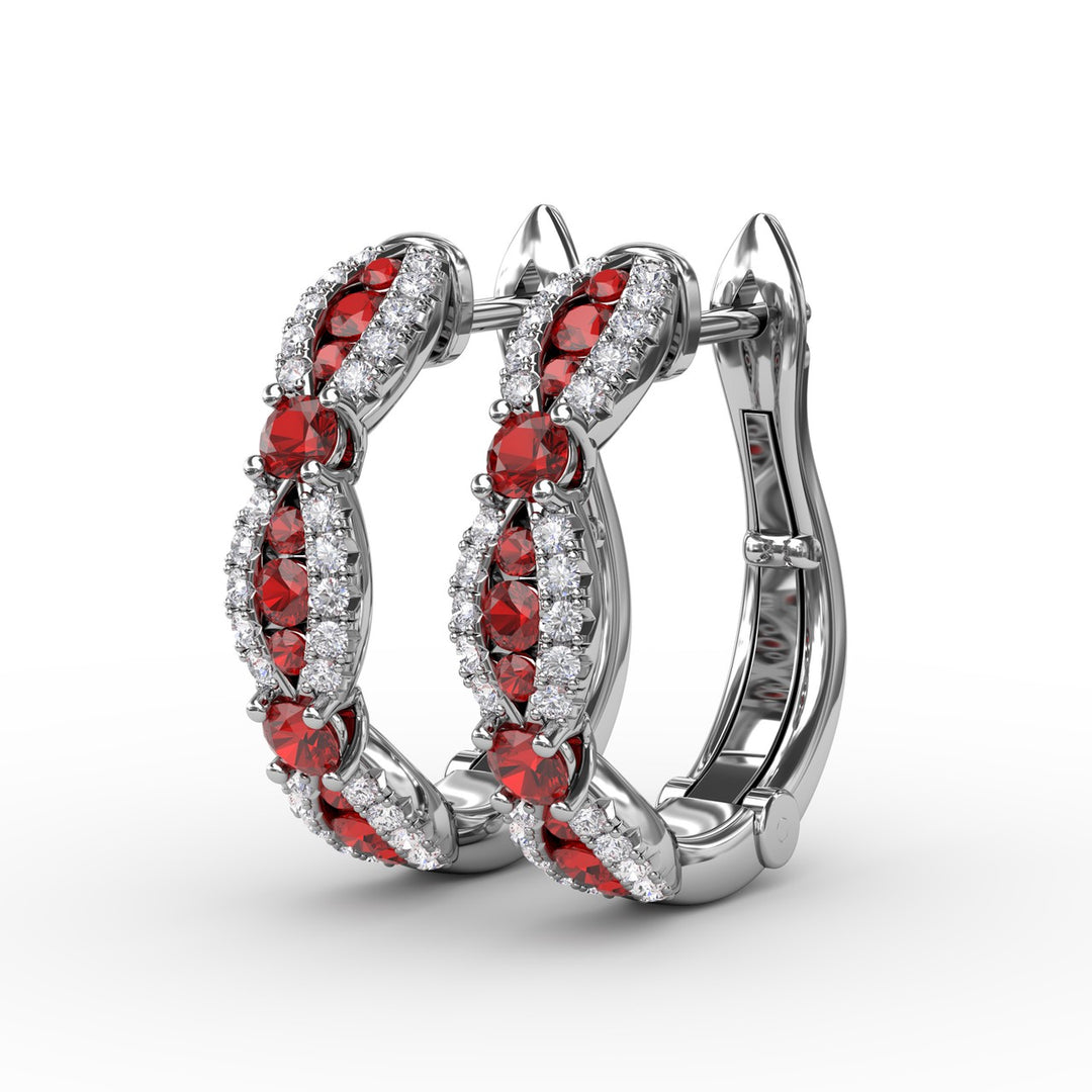 Vintage Ruby and Diamond Hoops