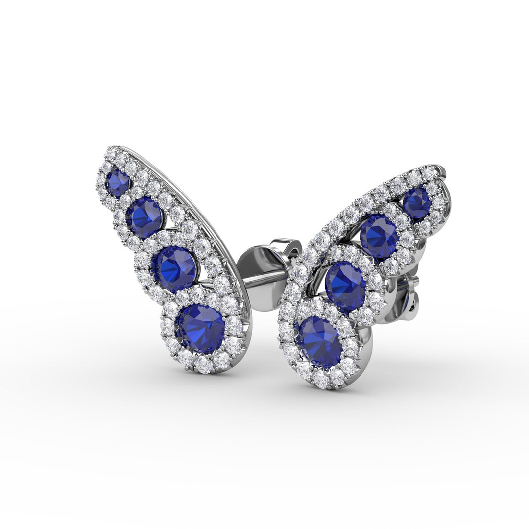 Butterfly Wing Sapphire and Diamond Studs