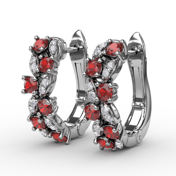 Clustered Ruby and Diamond Earrings