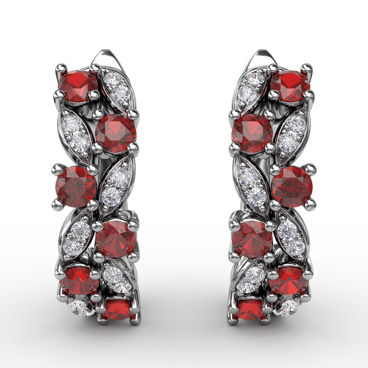 Clustered Ruby and Diamond Earrings