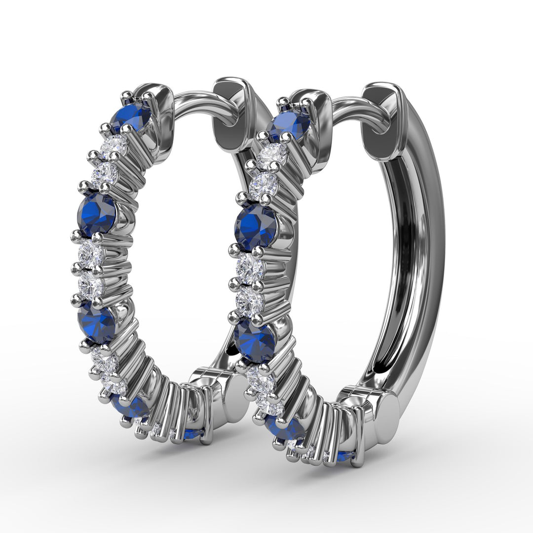 Shared Prong Sapphire and Diamond Hoops