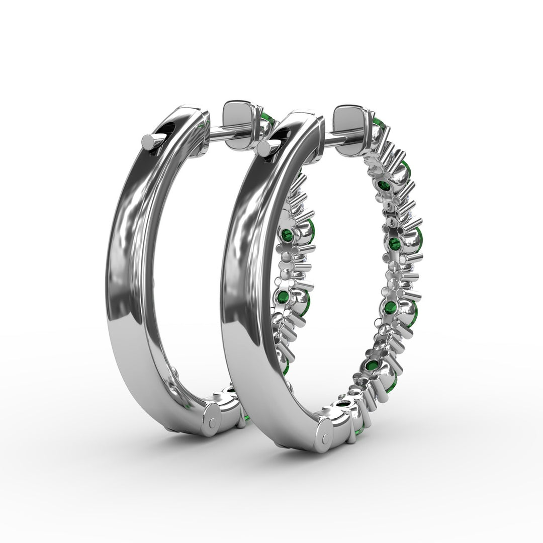 Precious Emerald and Diamond Hoop Earrings