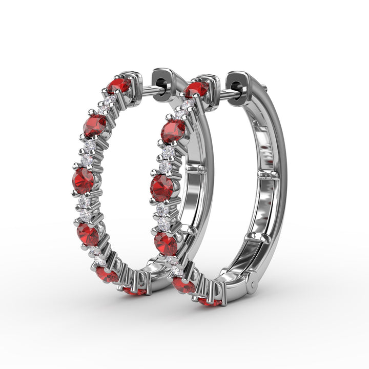 Precious Ruby and Diamond Hoop Earrings