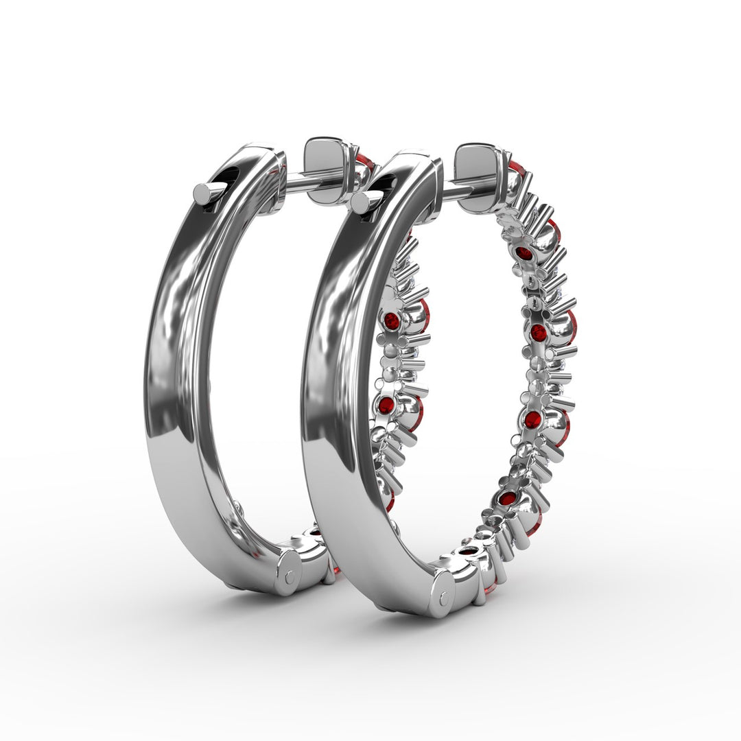 Precious Ruby and Diamond Hoop Earrings