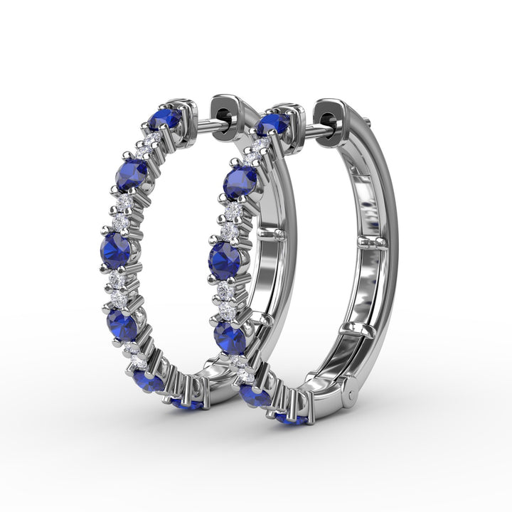 Precious Sapphire and Diamond Hoop Earrings