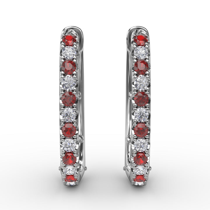 Alternaing Ruby and Diamond Hoop Earrings