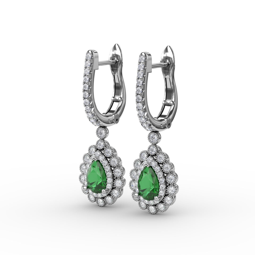 Pear-Shaped Emerald and Diamond Earrings