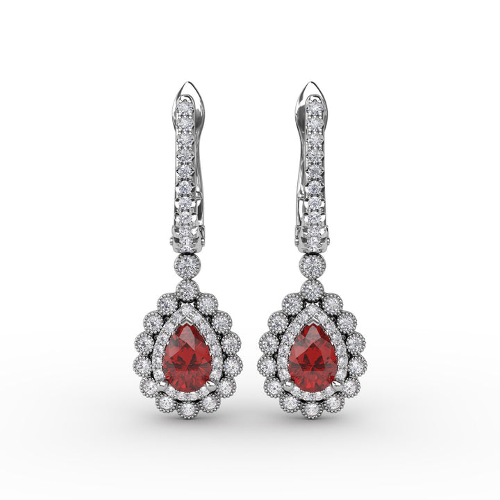 Pear-Shaped Ruby and Diamond Earrings