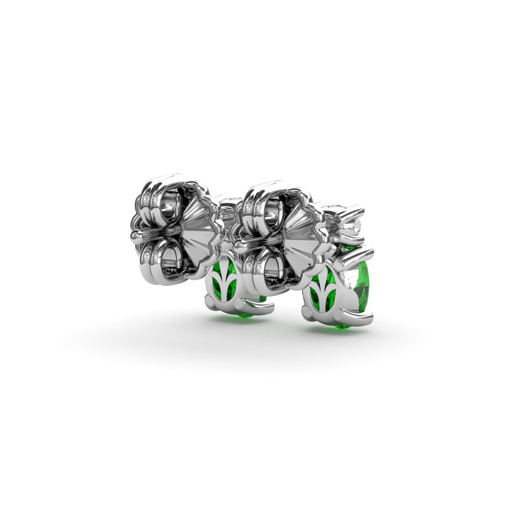 Oval Emerald and Diamond Stud Earrings