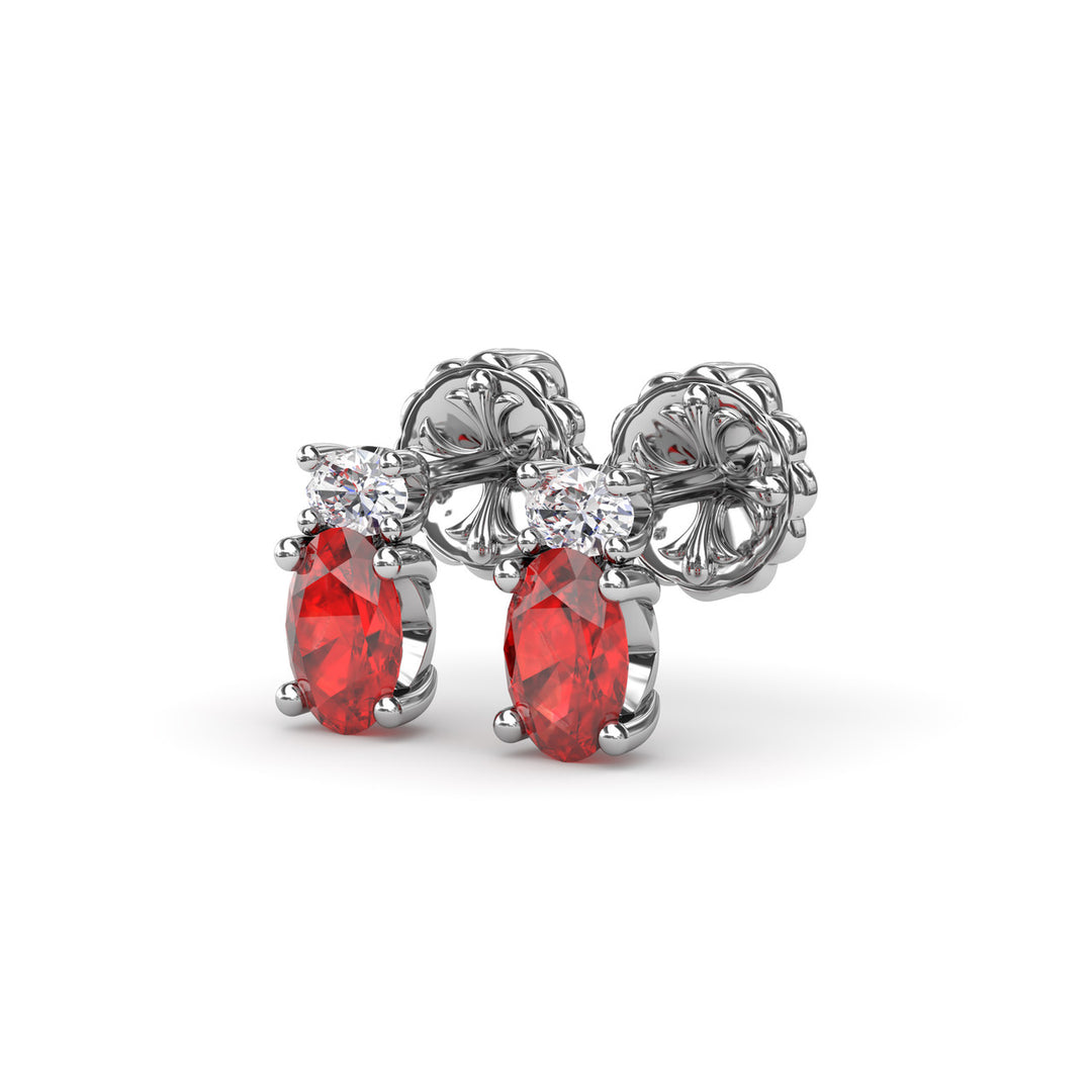 Oval Ruby and Diamond Stud Earrings