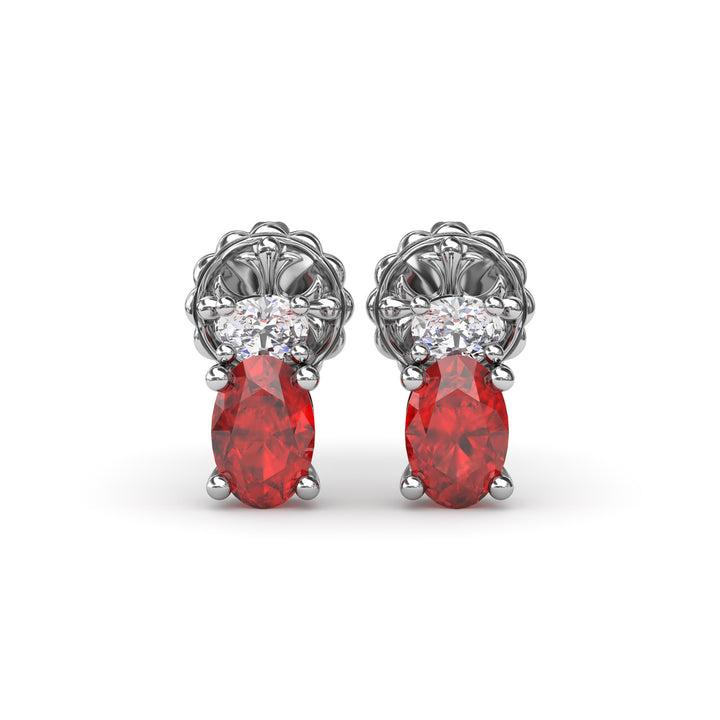 Oval Ruby and Diamond Stud Earrings