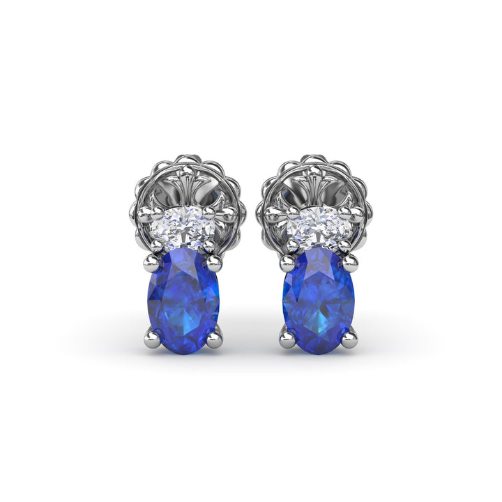 Oval Sapphire and Diamond Stud Earrings